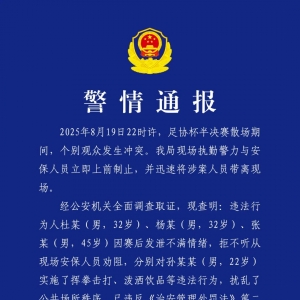 成都警方：足协杯半决赛赛后滋事，3人被行拘